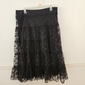 Y2K WDNY Skirt 12 Womens Midi Lace Black Fairy Grunge Gothic Punk Tiered Floral